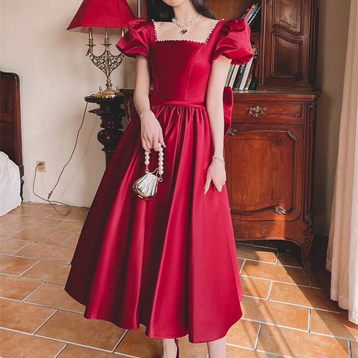 Women's Wine Red Engagement Party Dress - PratSN