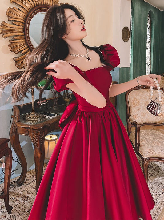 Women's Wine Red Engagement Party Dress - PratSN