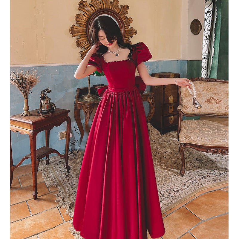 Women's Wine Red Engagement Party Dress - PratSN Wine Red Long / XL Women's Wine Red Engagement Party Dress - PratSN Wine Red Long / XL