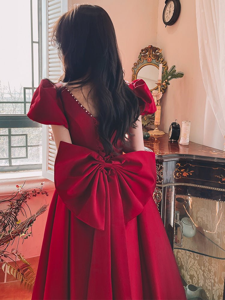 Women's Wine Red Engagement Party Dress - PratSN