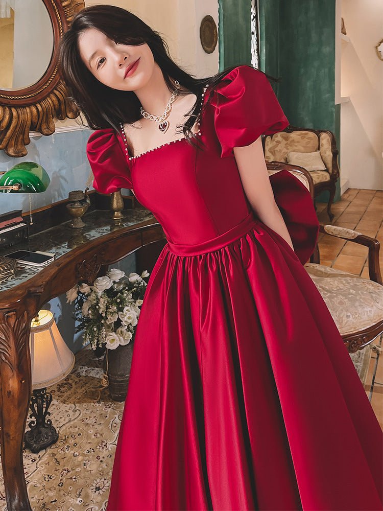 Women's Wine Red Engagement Party Dress - PratSN