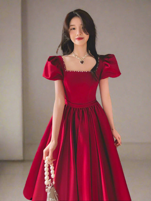 Women's Wine Red Engagement Party Dress - PratSN