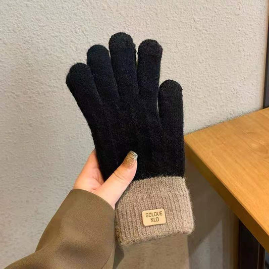 Women's Winter Mittens Brown Striped Embroidered Warm Cycling Spot Universal Cartoon Gloves Ins - PratSN