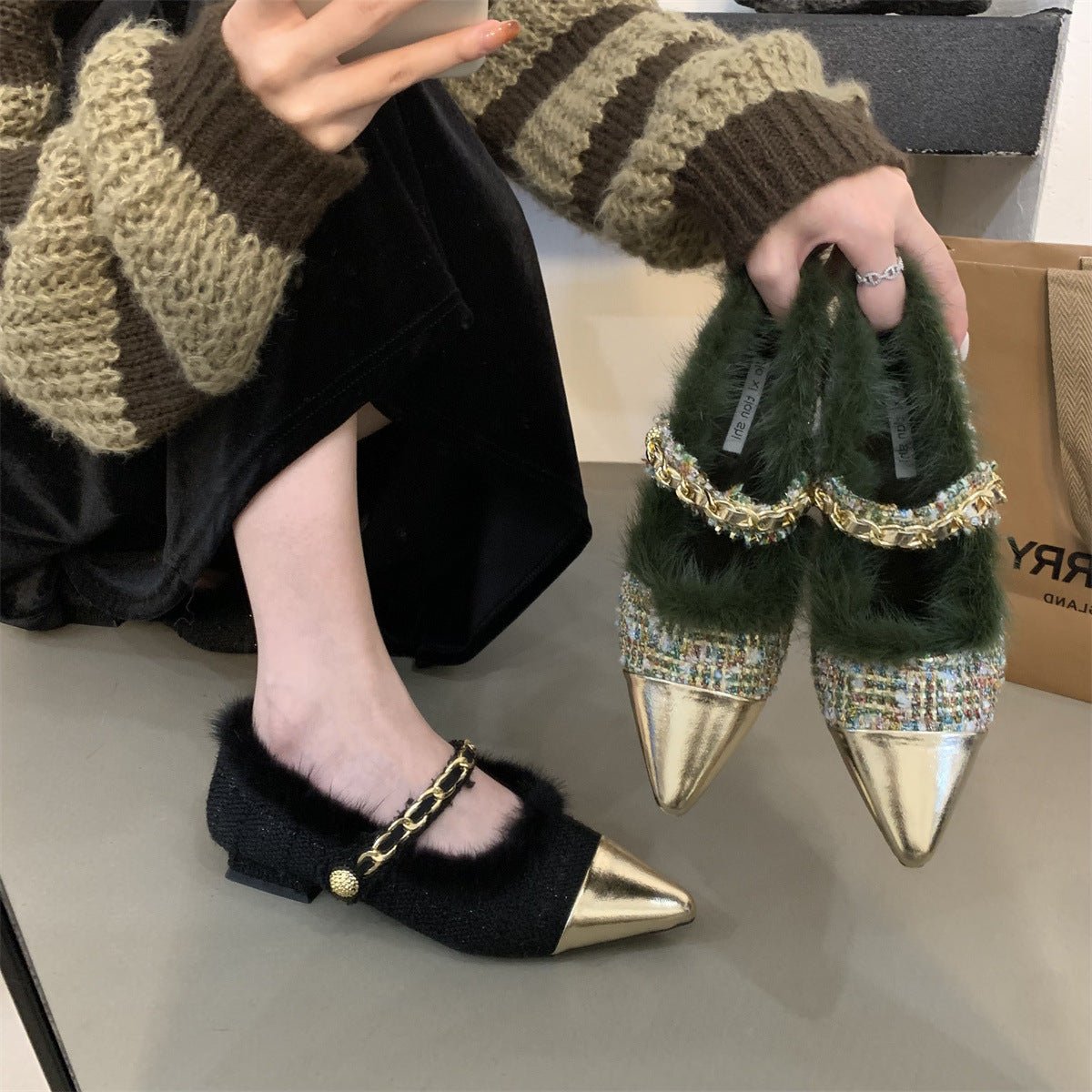 Women's Winter Party Pointed Shoes Women Wear Velvet - PratSN