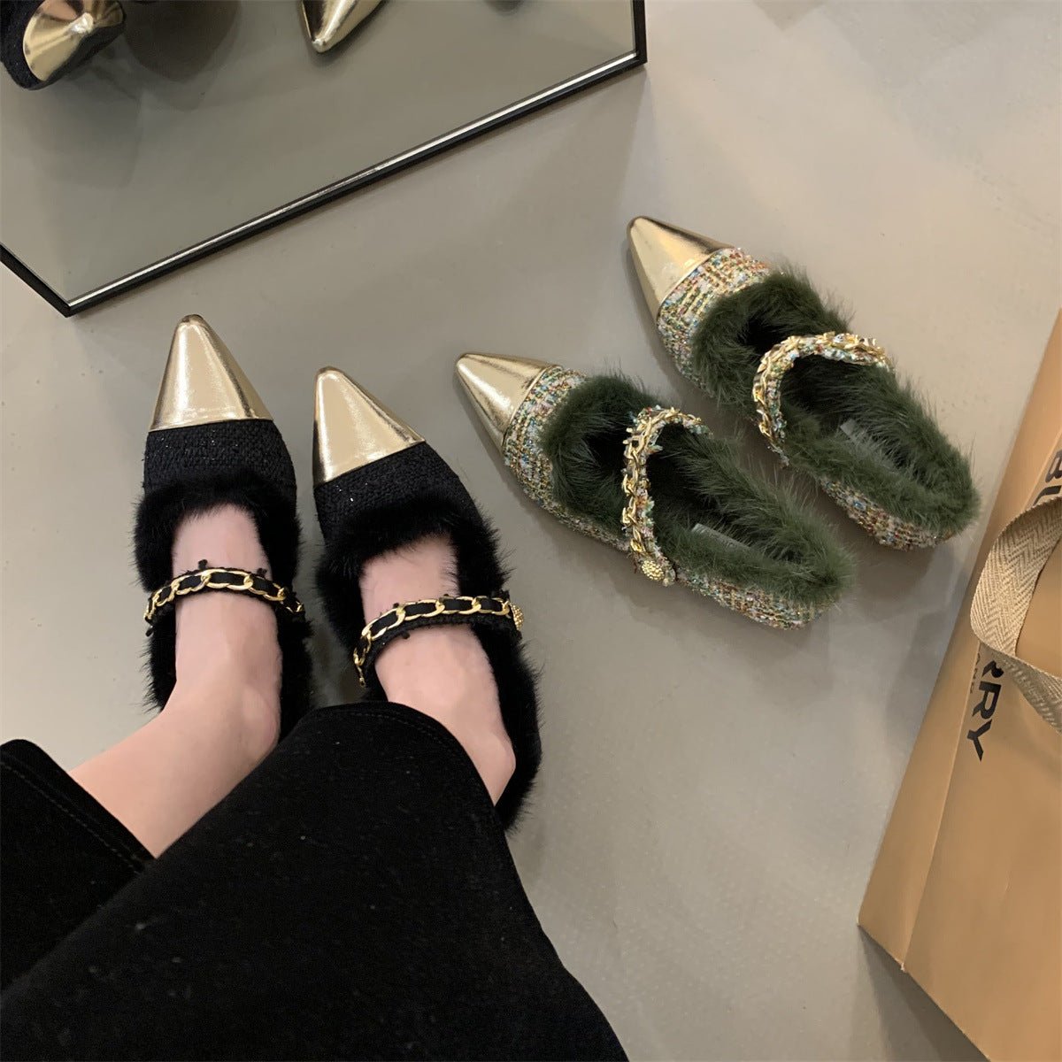 Women's Winter Party Pointed Shoes Women Wear Velvet - PratSN