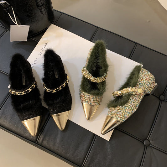 Women's Winter Party Pointed Shoes Women Wear Velvet - PratSN