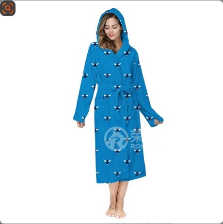 Women's Winter Soft Warm Long Flannel Bathrobe With Hooded Women Thick Night Fleece Bath Robes Dressing - PratSN