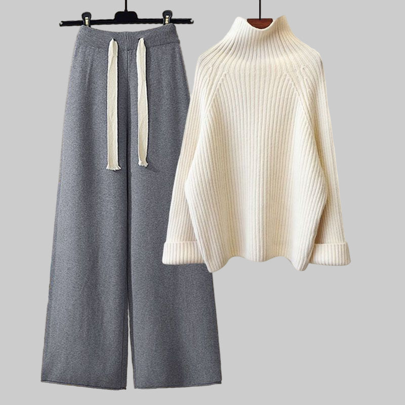 Women's Winter Thickened Coarse Yarn Knitwear Wide Leg Pants Two - piece Set - PratSN