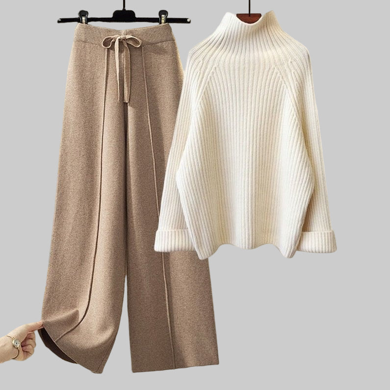 Women's Winter Thickened Coarse Yarn Knitwear Wide Leg Pants Two - piece Set - PratSN