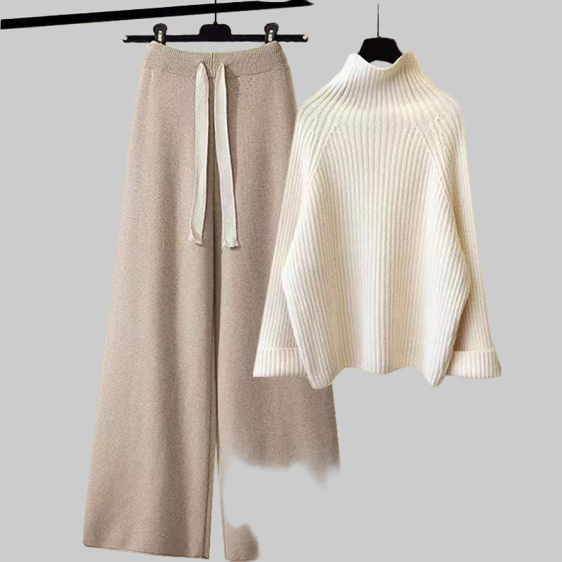 Women's Winter Thickened Coarse Yarn Knitwear Wide Leg Pants Two - piece Set - PratSN