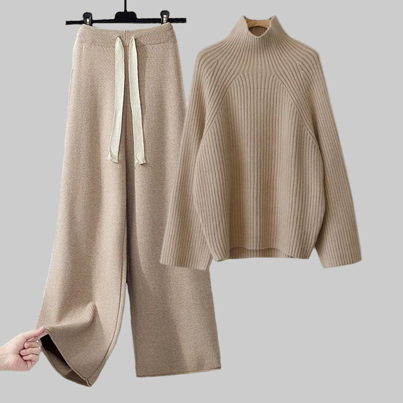 Women's Winter Thickened Coarse Yarn Knitwear Wide Leg Pants Two - piece Set - PratSN