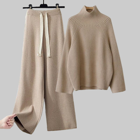 Women's Winter Thickened Coarse Yarn Knitwear Wide Leg Pants Two - piece Set - PratSN