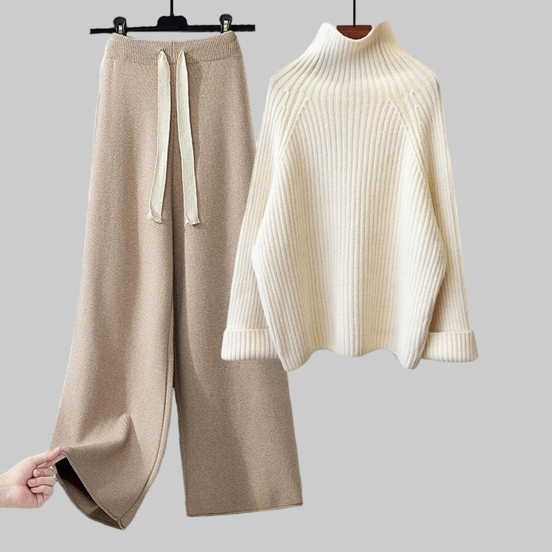 Women's Winter Thickened Coarse Yarn Knitwear Wide Leg Pants Two - piece Set - PratSN