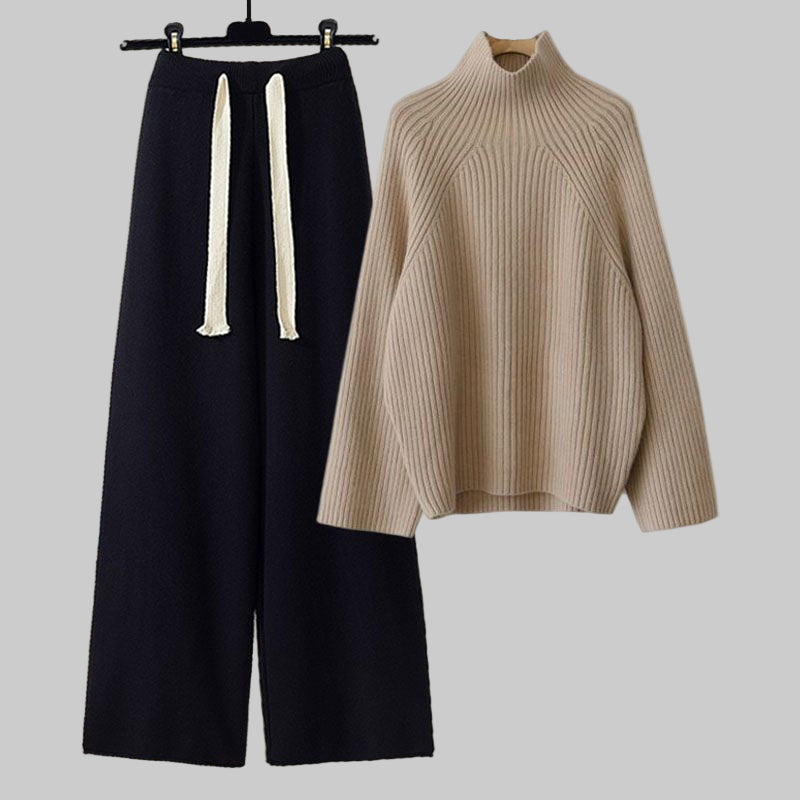 Women's Winter Thickened Coarse Yarn Knitwear Wide Leg Pants Two - piece Set - PratSN