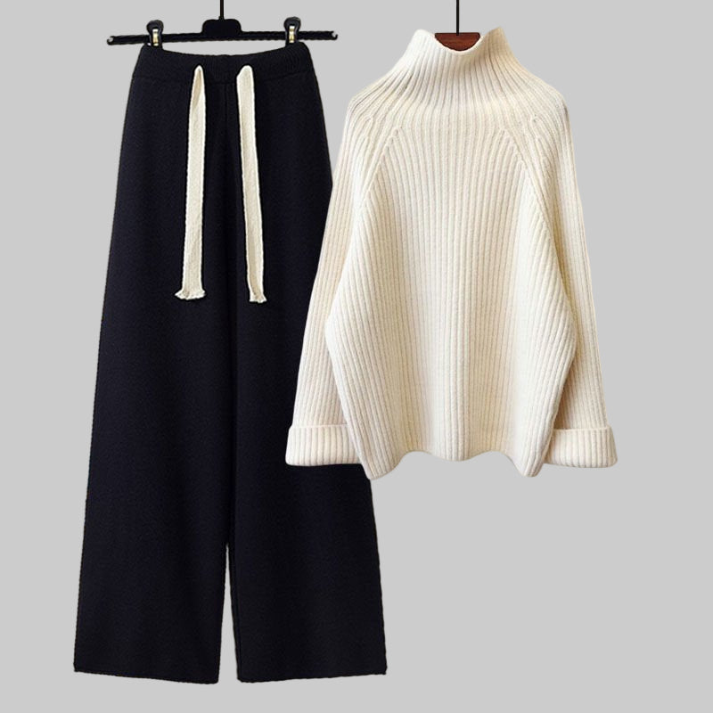 Women's Winter Thickened Coarse Yarn Knitwear Wide Leg Pants Two - piece Set - PratSN