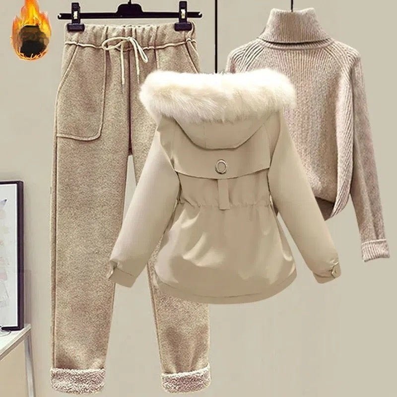 Women's Wool Fur Sweater Casual Pants Three Piece Set Fashion Suit - PratSN