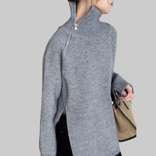Women's Zip Turtleneck Sweater Fashionable Loose Sweater - PratSN