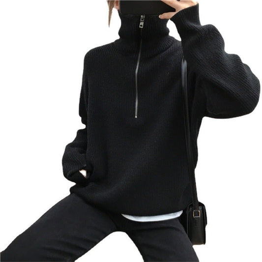 Women's Zipper Half - open Collar Sweater - PratSN
