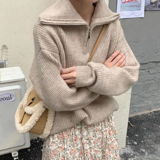 Women's Zipper Half - open Collar Sweater - PratSN