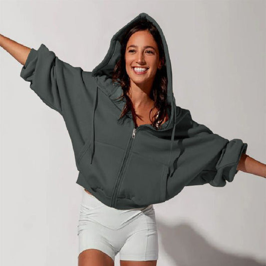 Women's Zipper Hoodies Sports Jacket Fashion Loose Hooded Sweatshirt Casual - PratSN