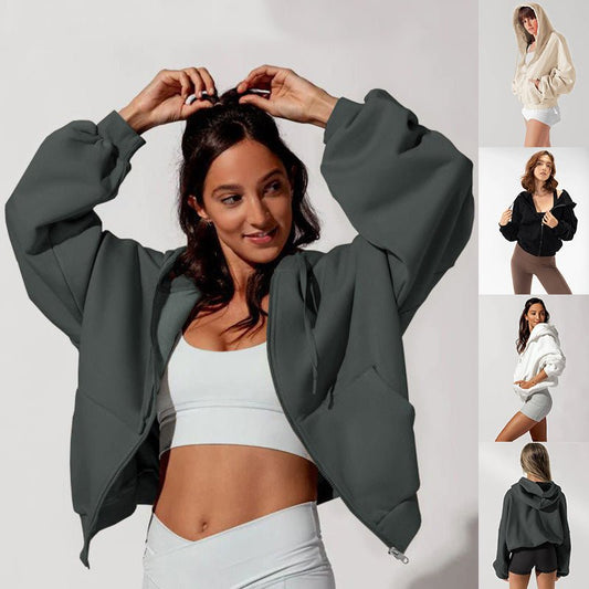 Women's Zipper Hoodies Sports Jacket Fashion Loose Hooded Sweatshirt Casual - PratSN