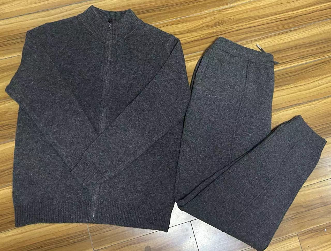 Wool Cardigan Men's Stand Collar Zipper Knitted Sweater Coat Warm And Loose Cashmere Pants - PratSN