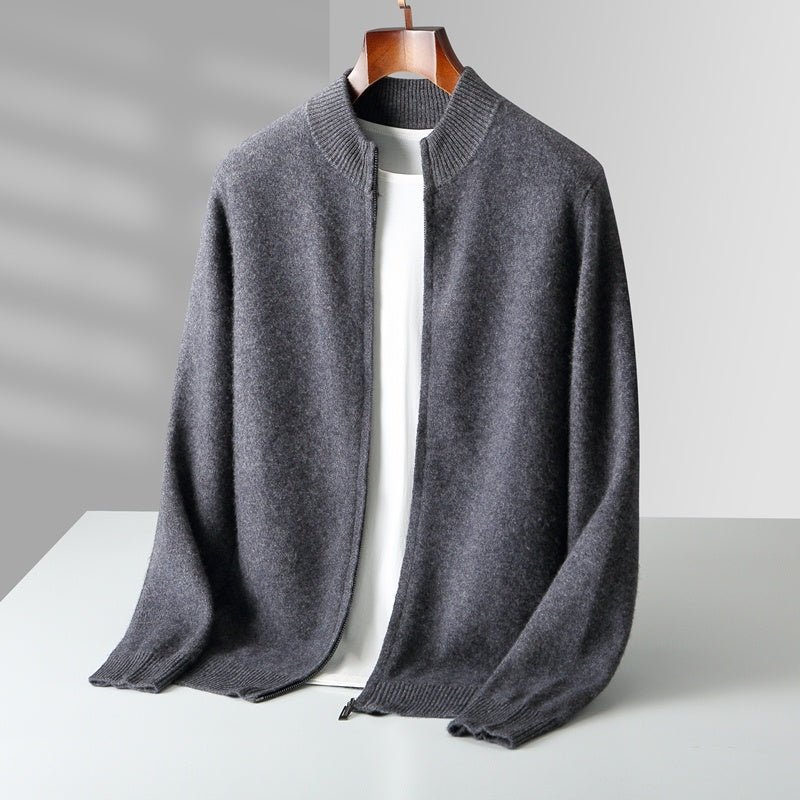 Wool Cardigan Men's Stand Collar Zipper Knitted Sweater Coat Warm And Loose Cashmere Pants - PratSN