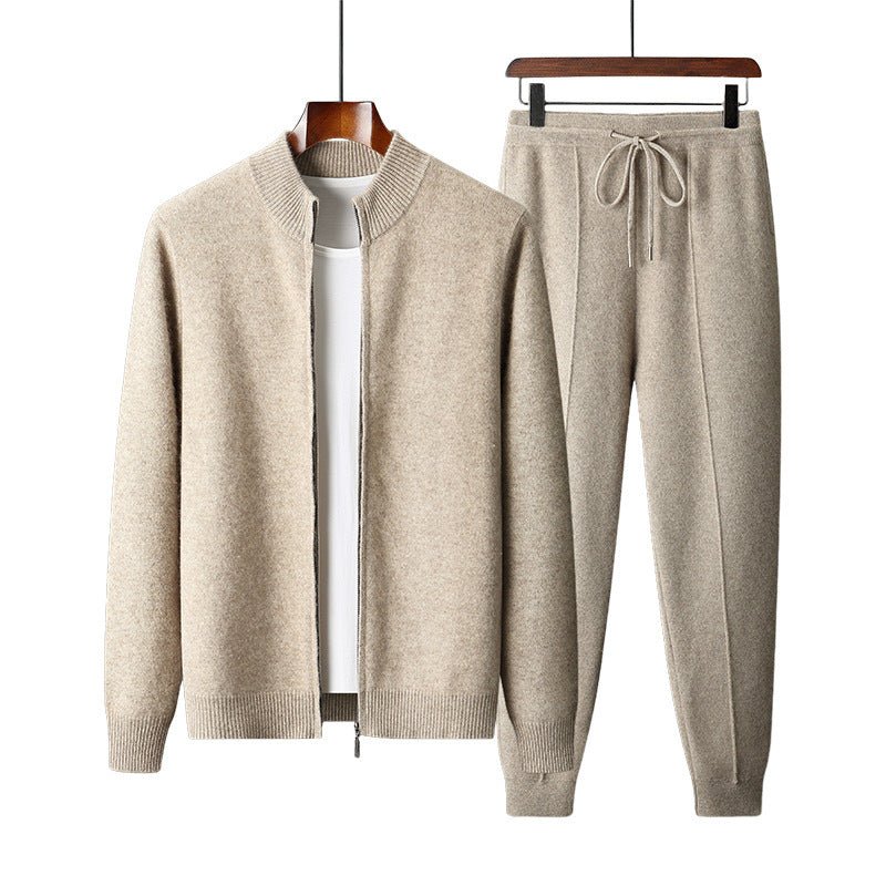 Wool Cardigan Men's Stand Collar Zipper Knitted Sweater Coat Warm And Loose Cashmere Pants - PratSN