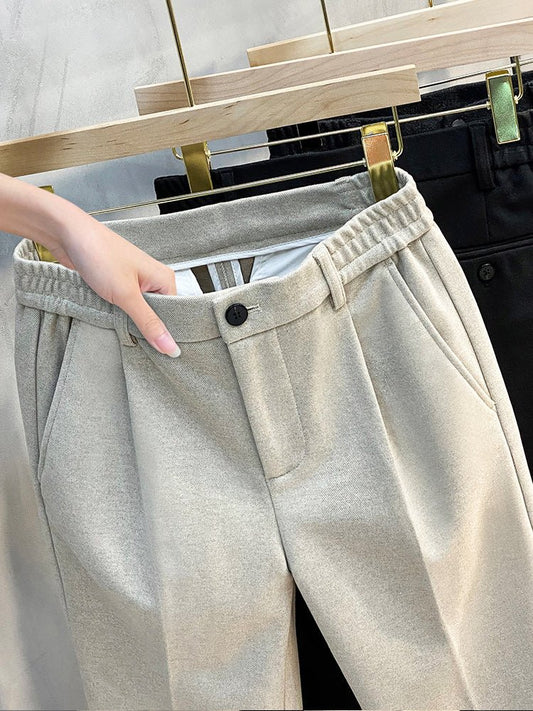 Woolen Pants Men's Autumn and Winter Loose Straight Trousers Korean Style Trendy Versatile Thickened Small Suit Pants Capri Casual Pants Men - PratSN