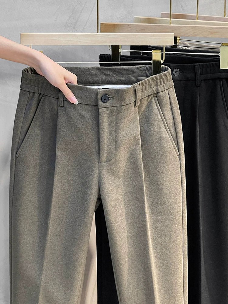 Woolen Pants Men's Autumn and Winter Loose Straight Trousers Korean Style Trendy Versatile Thickened Small Suit Pants Capri Casual Pants Men - PratSN
