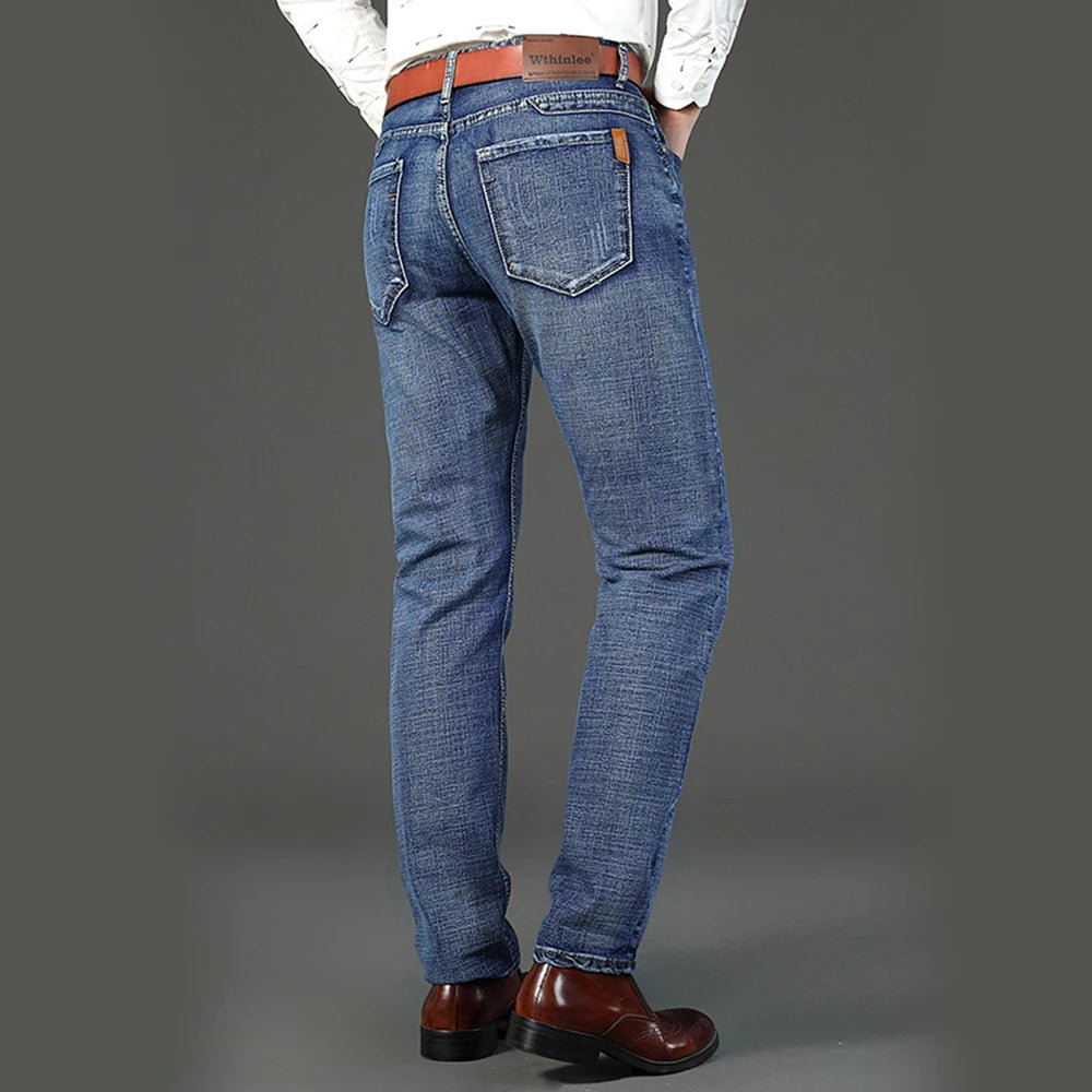 Wthinlee Business Men Jeans Casual Straight Stretch Fashion Classic Blue Black Work Denim Trousers Spring Summer Brand Clothing - PratSN