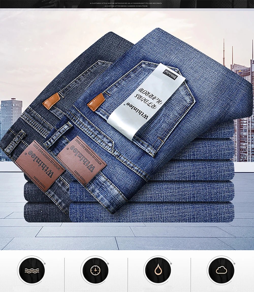 Wthinlee Business Men Jeans Casual Straight Stretch Fashion Classic Blue Black Work Denim Trousers Spring Summer Brand Clothing - PratSN