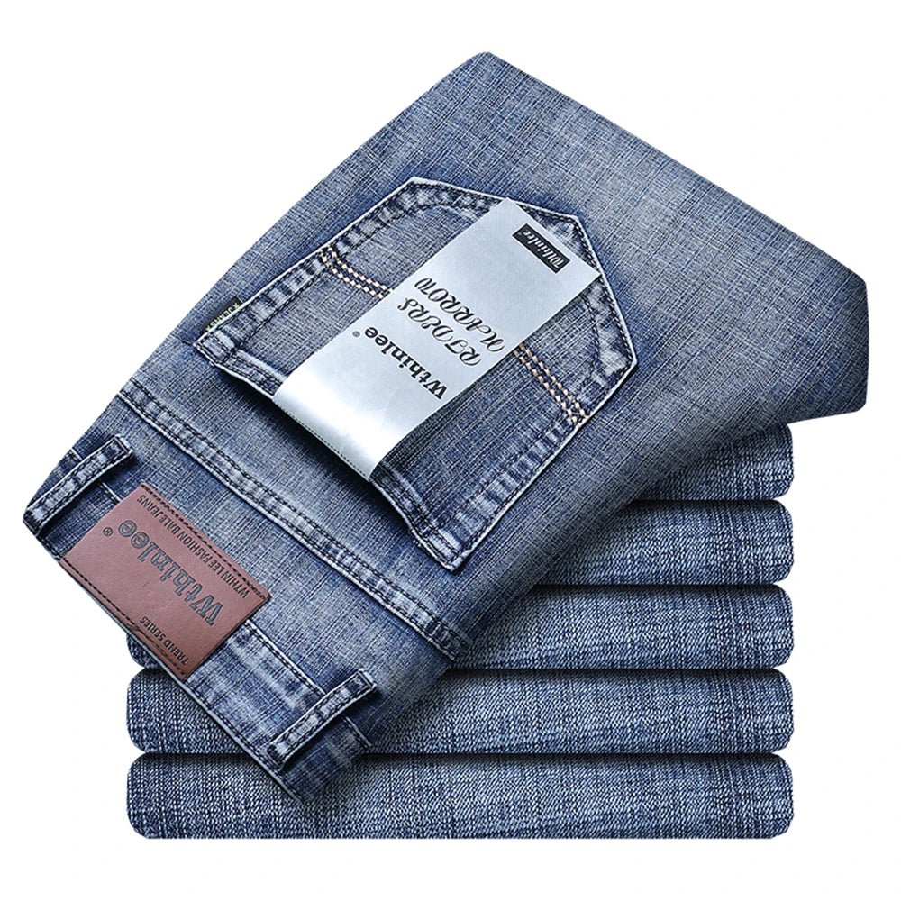Wthinlee Business Men Jeans Casual Straight Stretch Fashion Classic Blue Black Work Denim Trousers Spring Summer Brand Clothing - PratSN