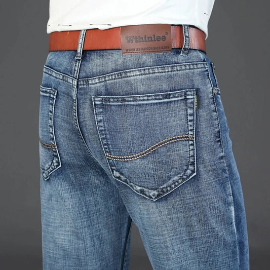 Wthinlee Business Men Jeans Casual Straight Stretch Fashion Classic Blue Black Work Denim Trousers Spring Summer Brand Clothing - PratSN