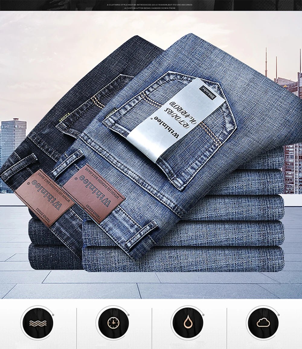 Wthinlee Business Men Jeans Casual Straight Stretch Fashion Classic Blue Black Work Denim Trousers Spring Summer Brand Clothing - PratSN