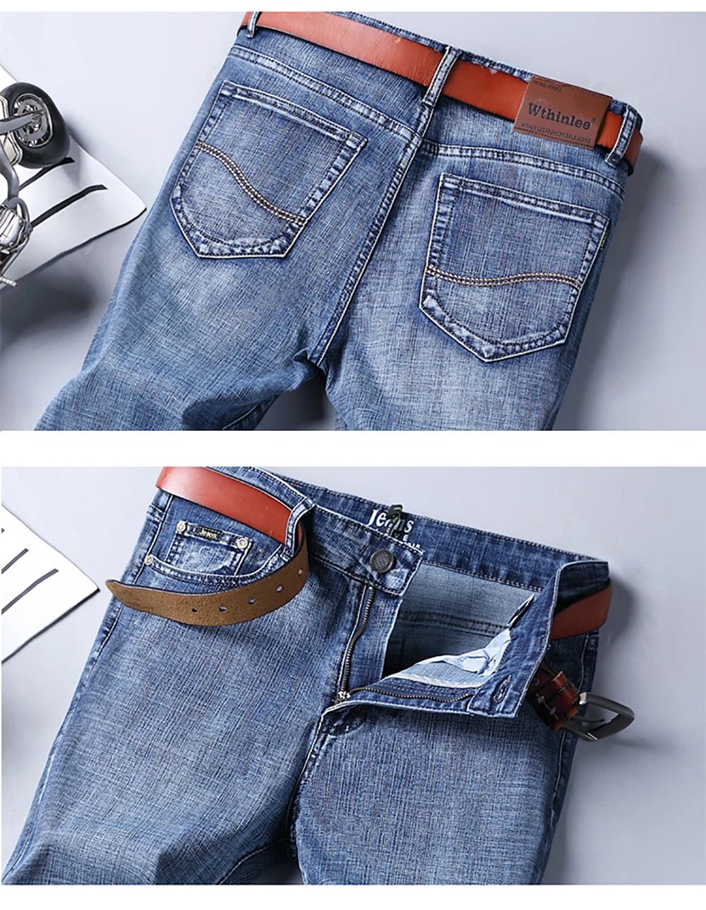 Wthinlee Business Men Jeans Casual Straight Stretch Fashion Classic Blue Black Work Denim Trousers Spring Summer Brand Clothing - PratSN