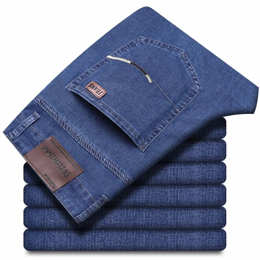 Wthinlee Business Men Jeans Casual Straight Stretch Fashion Classic Blue Black Work Denim Trousers Spring Summer Brand Clothing - PratSN