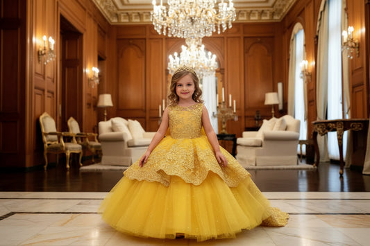 Yellow Flower Girl Dresses for Wedding Lace Appliques Sleeveless Girl Kids Birthday Party First Communion Gown Customized - PratSN