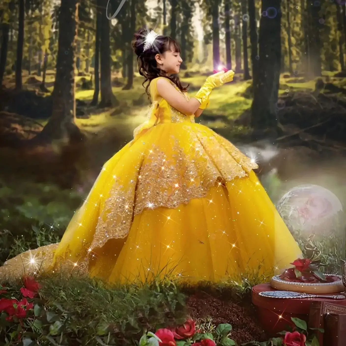 Yellow Flower Girl Dresses for Wedding Lace Appliques Sleeveless Girl Kids Birthday Party First Communion Gown Customized - PratSN