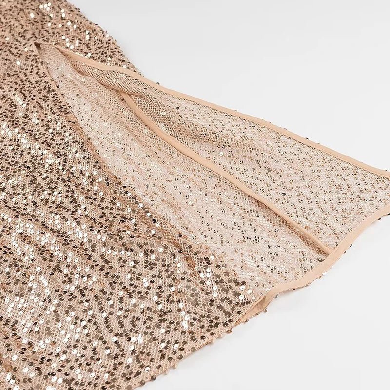 YENKYE Sexy Women Fashion Backless Hem Slit Spaghetti Strap Sequin Dresses Night Out Vestidos Party Dress - PratSN