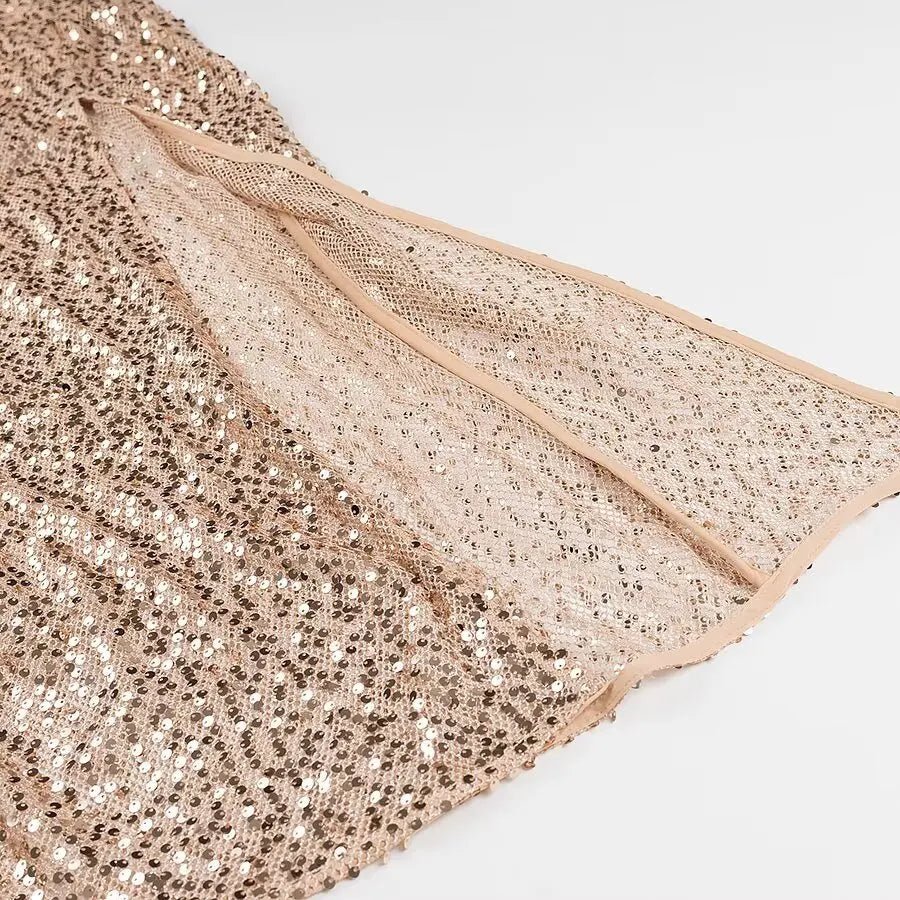 YENKYE Sexy Women Fashion Backless Hem Slit Spaghetti Strap Sequin Dresses Night Out Vestidos Party Dress - PratSN