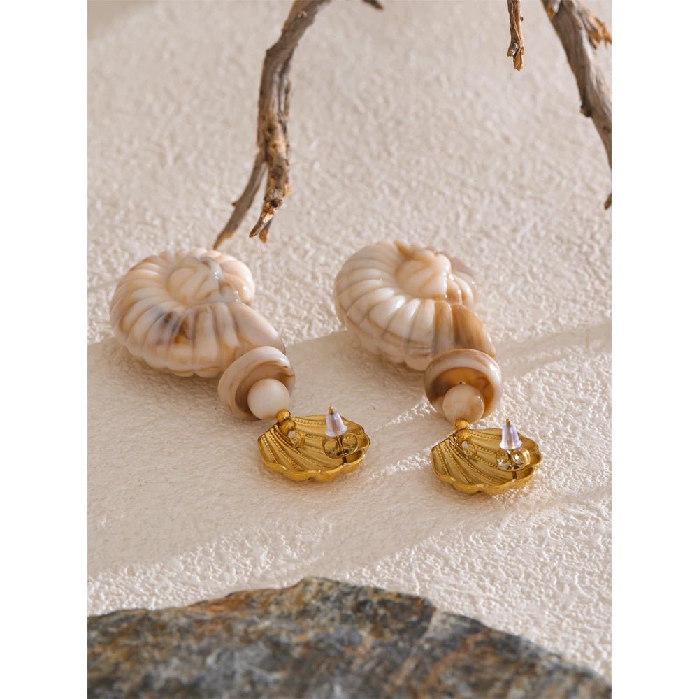 Yhpup Ocean Series Resin Shell Conch Drop Dangle Earrings for Women Stainless Steel Summer Holiday Daily Attractive Jewelry New - PratSN