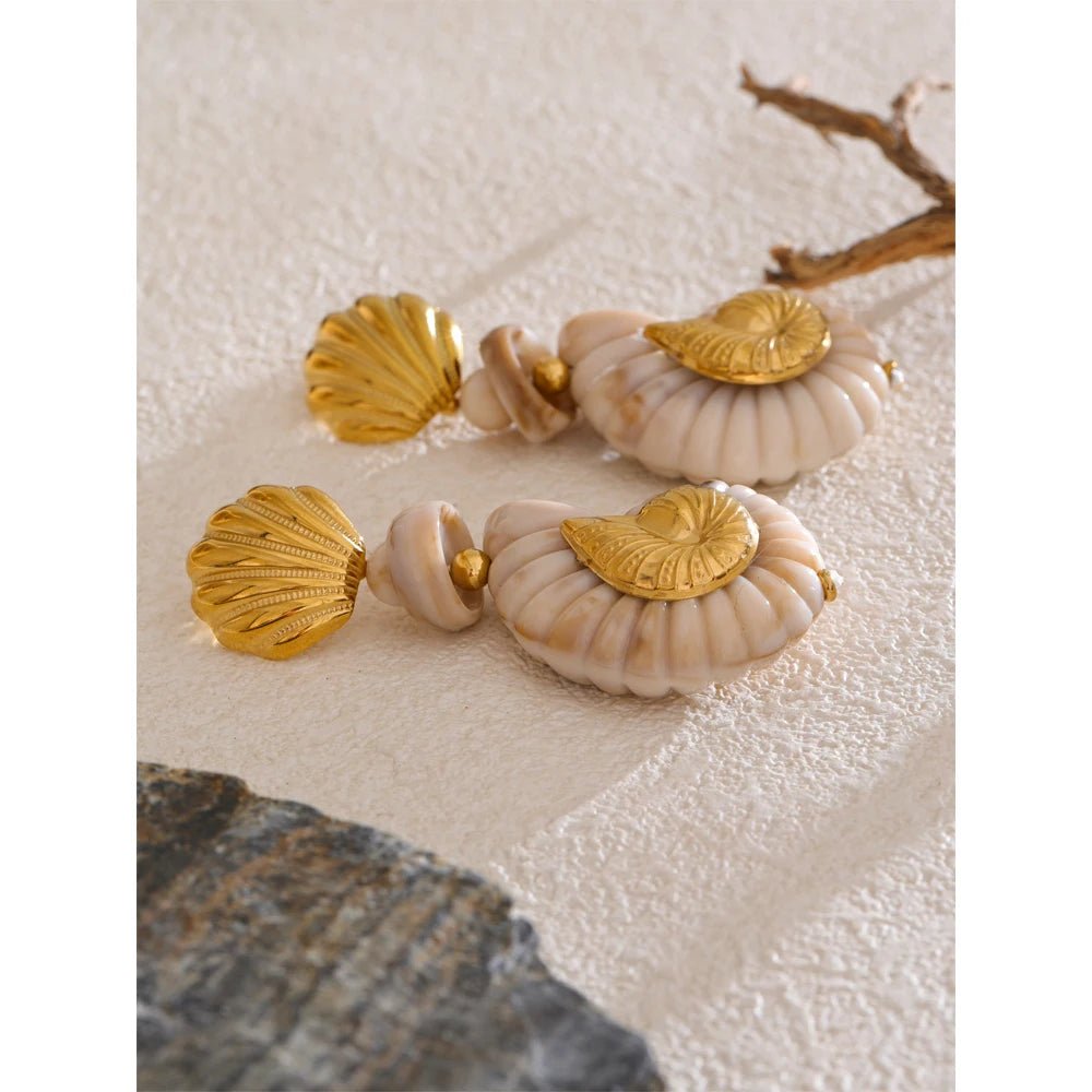 Yhpup Ocean Series Resin Shell Conch Drop Dangle Earrings for Women Stainless Steel Summer Holiday Daily Attractive Jewelry New - PratSN