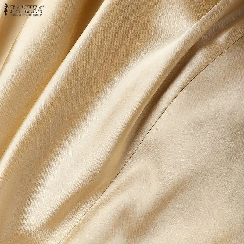 ZANZEA Elegant Chic Women Satin Wedding Guest Party Long Dresses Square Neck Short Puff Sleeve Fitted Waist A - Line Dress S - 3XL - PratSN