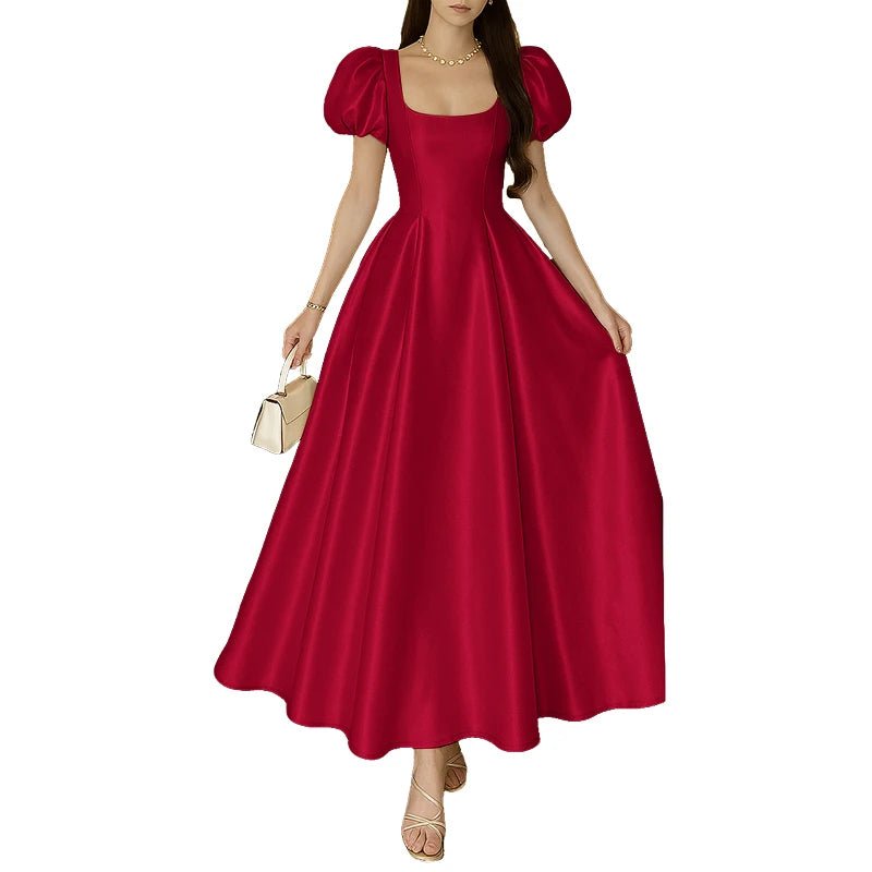 ZANZEA Elegant Chic Women Satin Wedding Guest Party Long Dresses Square Neck Short Puff Sleeve Fitted Waist A - Line Dress S - 3XL - PratSN