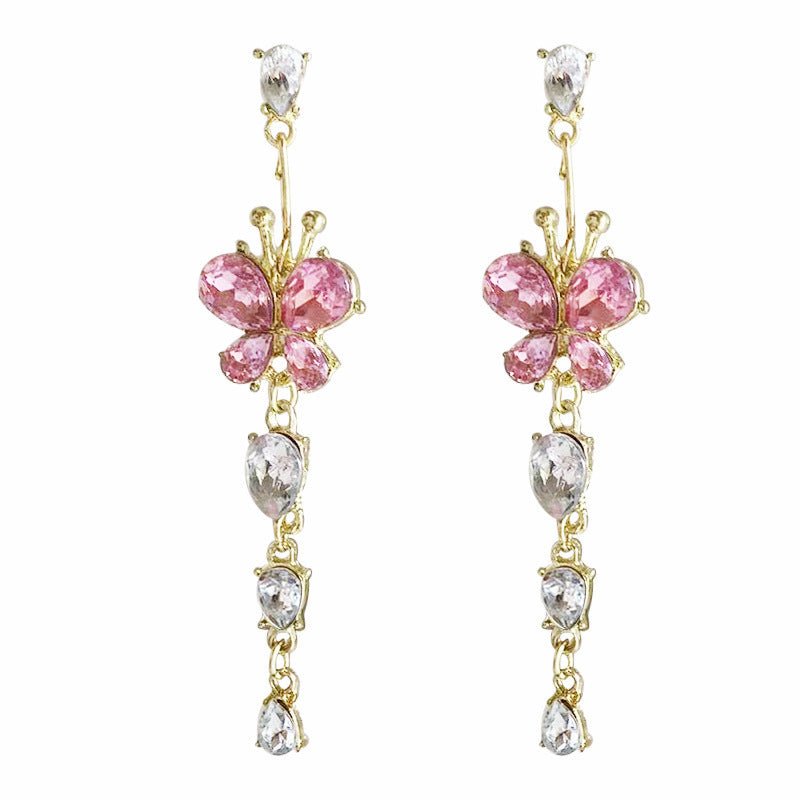 Zircon With Diamond Butterfly Tassel Romantic Earrings - PratSN